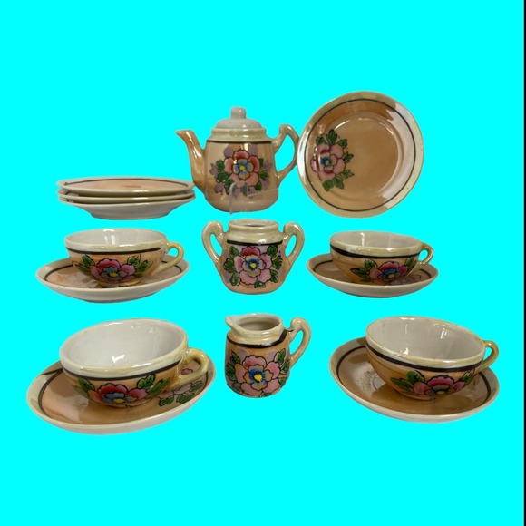 Vtg Japanese Lustreware Doll Dishes, Doll Tea Set, Tiny Dishes, 14 pcs - Picture 14 of 16